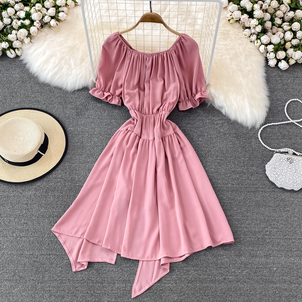 Simple lace-up dress with irregular dress       S508