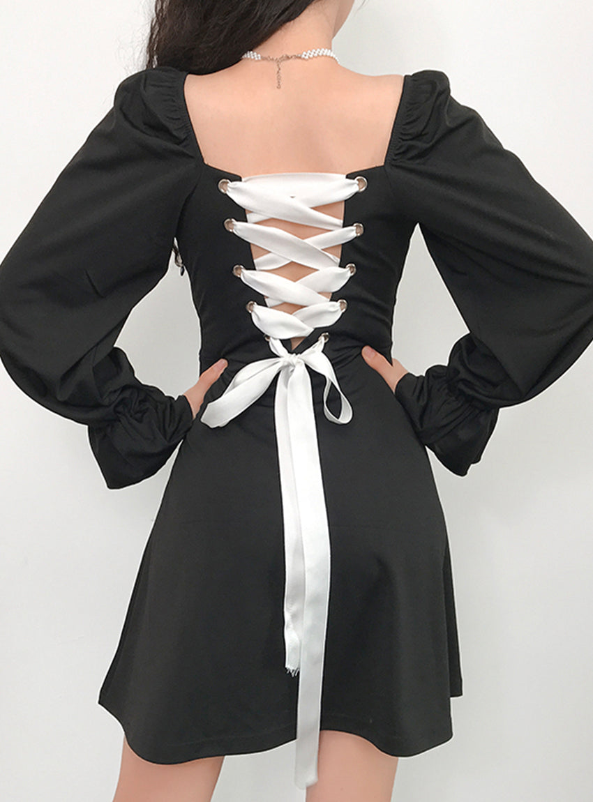 A line long sleeve little dress black dress     S78