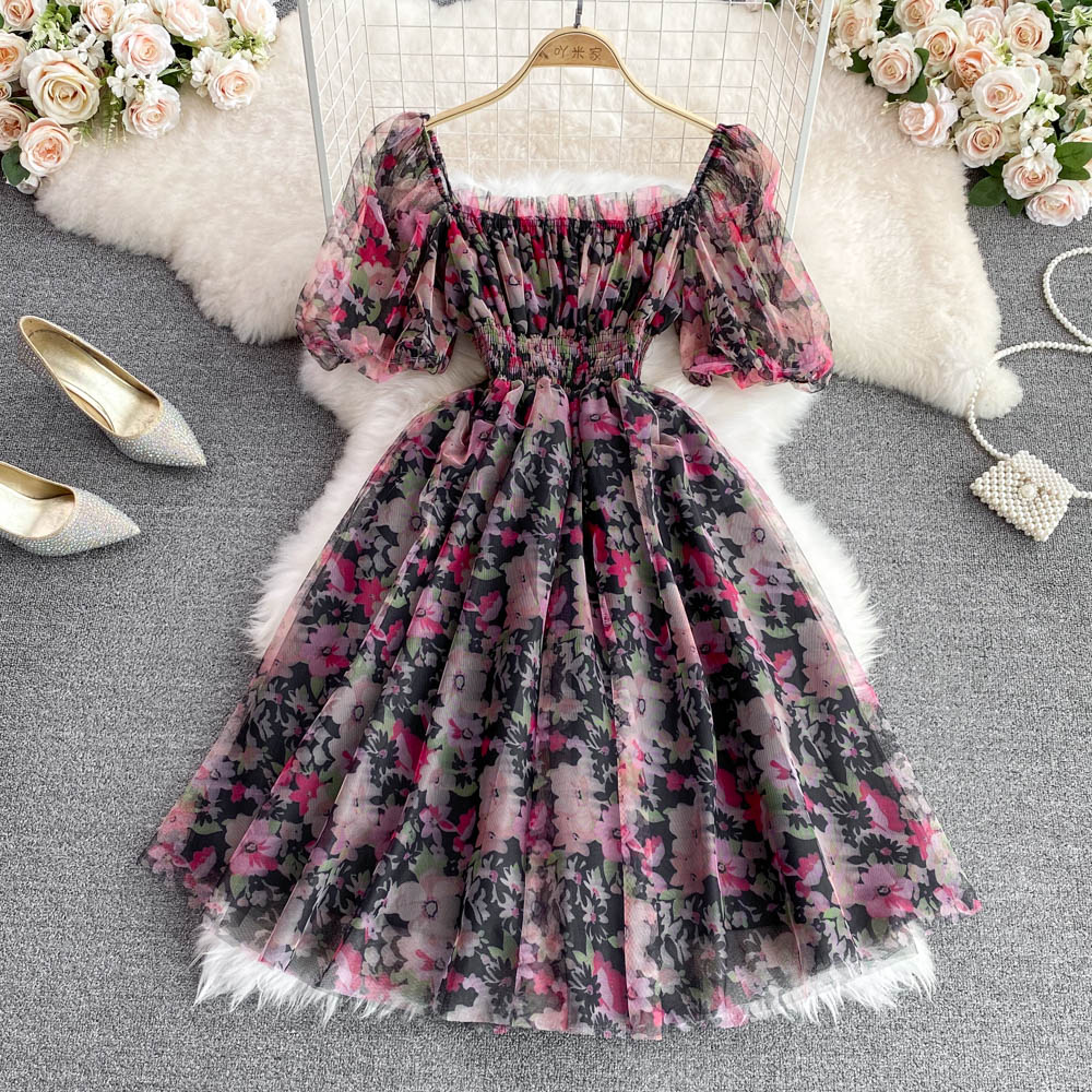 Cute A line floral short dress fashion dress    S373