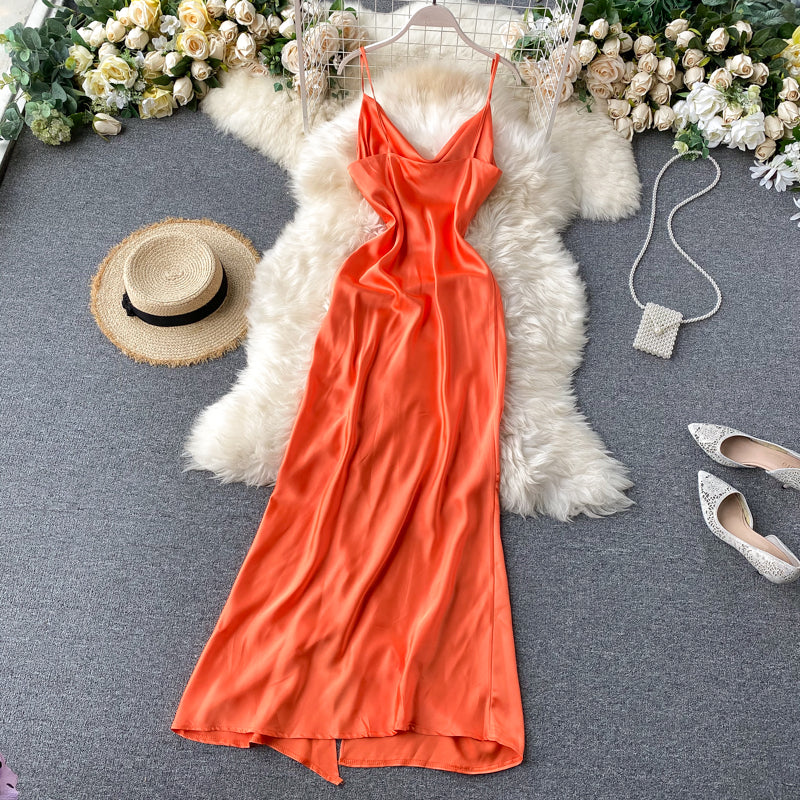 Simple satin long dress fashion dress     S330