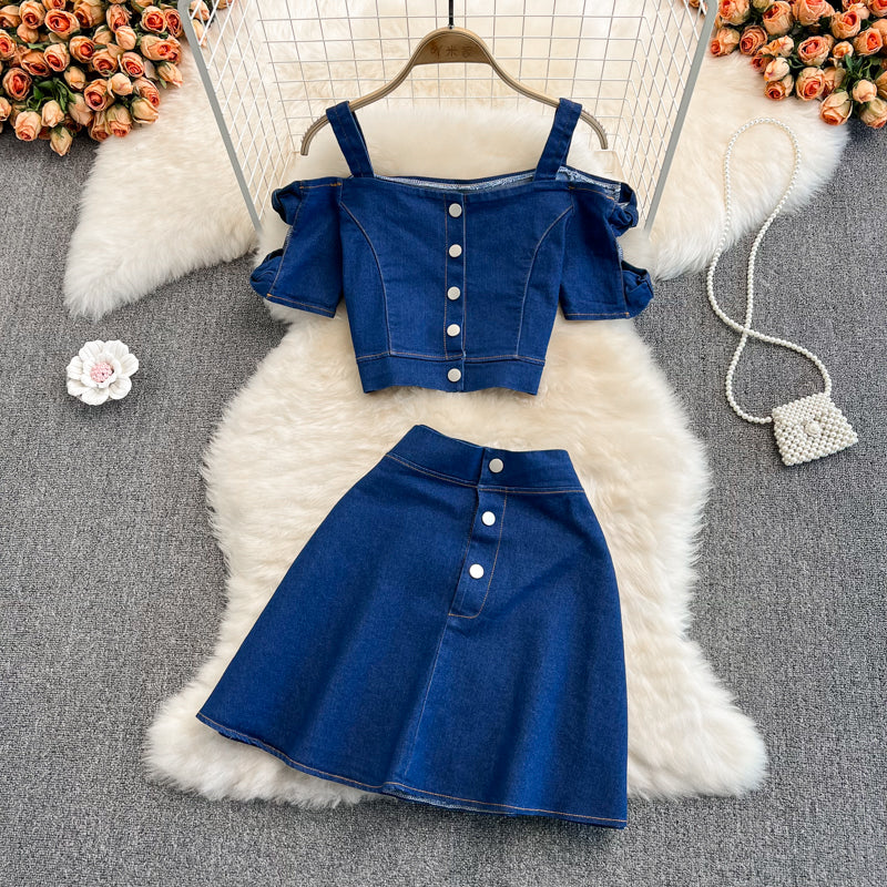 Cute two-piece denim dress fashion girl dress   S33