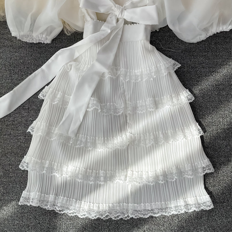 Cute bow dress white A line fashion dress   S511