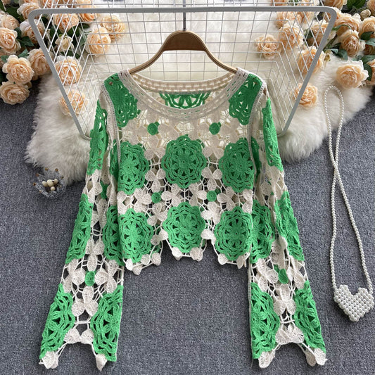 Stylish Crochet Lace Long Sleeve Top     S135