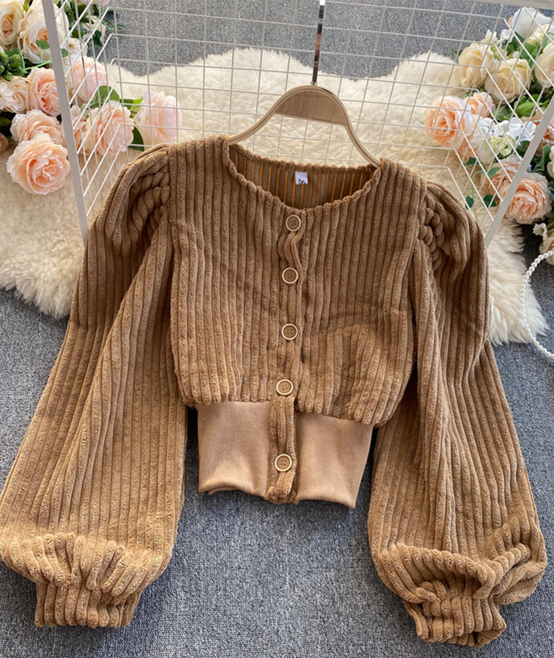 Stylish corduroy long sleeve top  S110