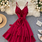 A line v neck short dress summer dress   S92