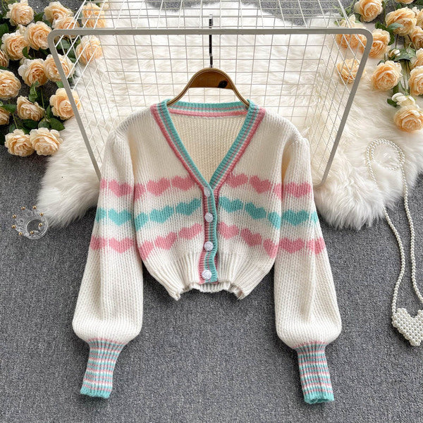 Cute heart pattern cardigan sweater   S588