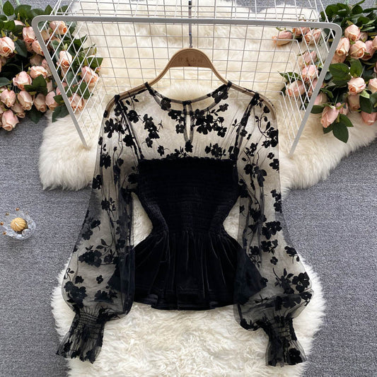 Cute lace long sleeve tops   S90