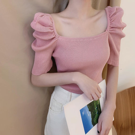 Cute round neck knitted top    S46
