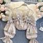Stylish long sleeve tops see through lace tops   S86