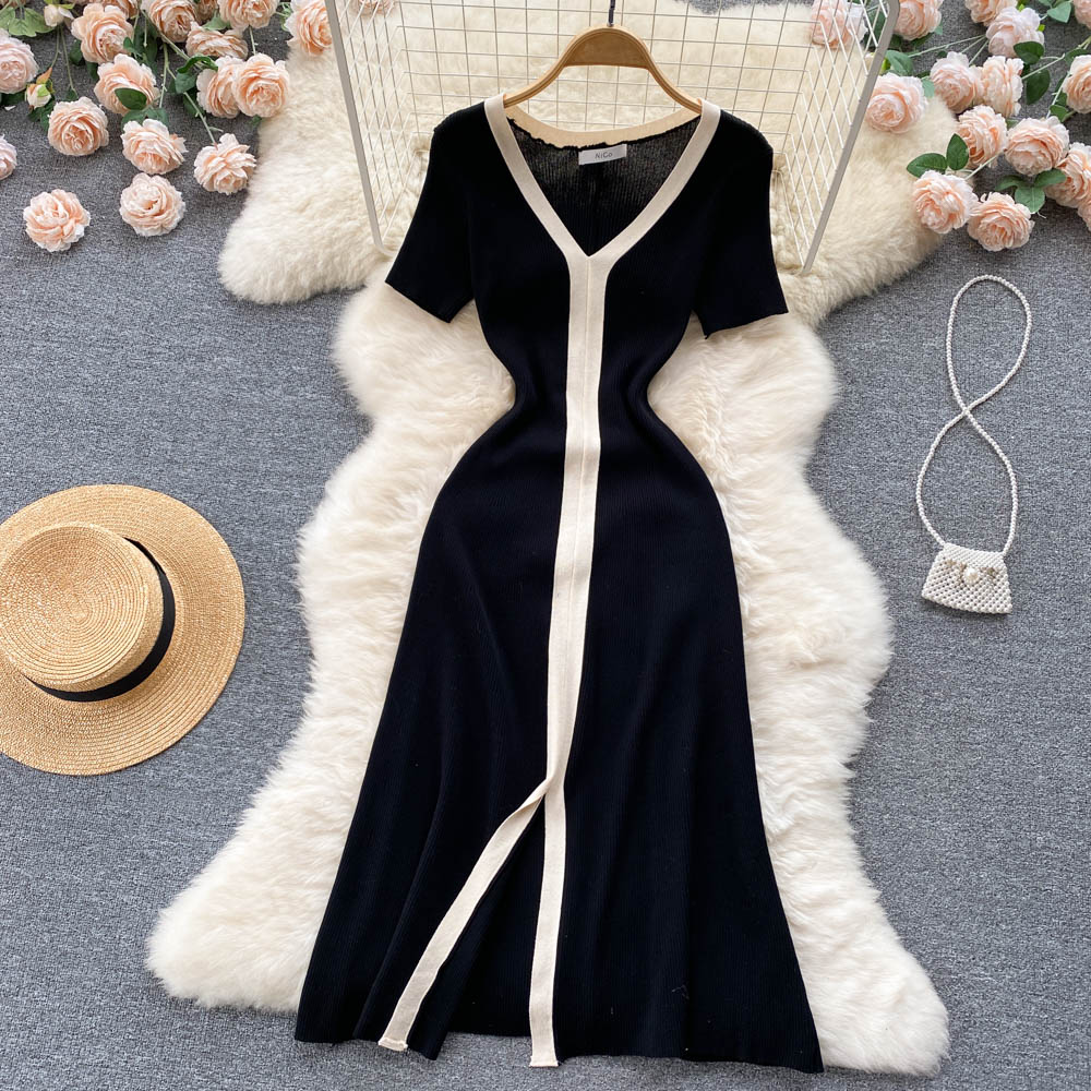 Black V-neck short dress fashion dress     S283