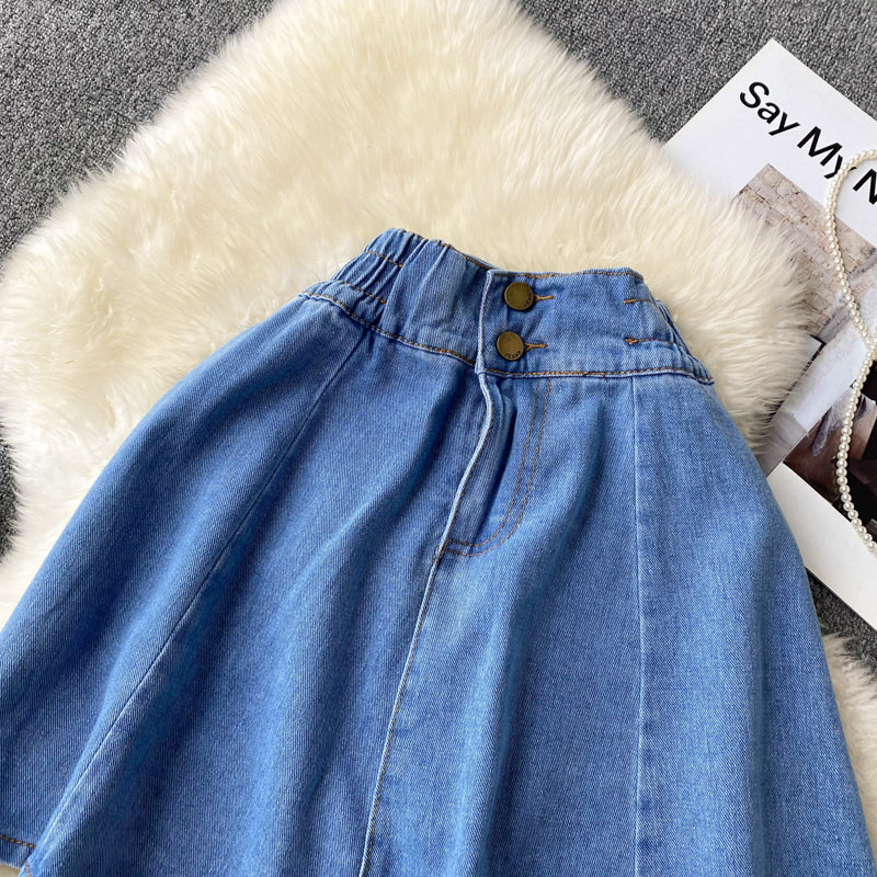 Simple denim skirt blue A line skirt      S431