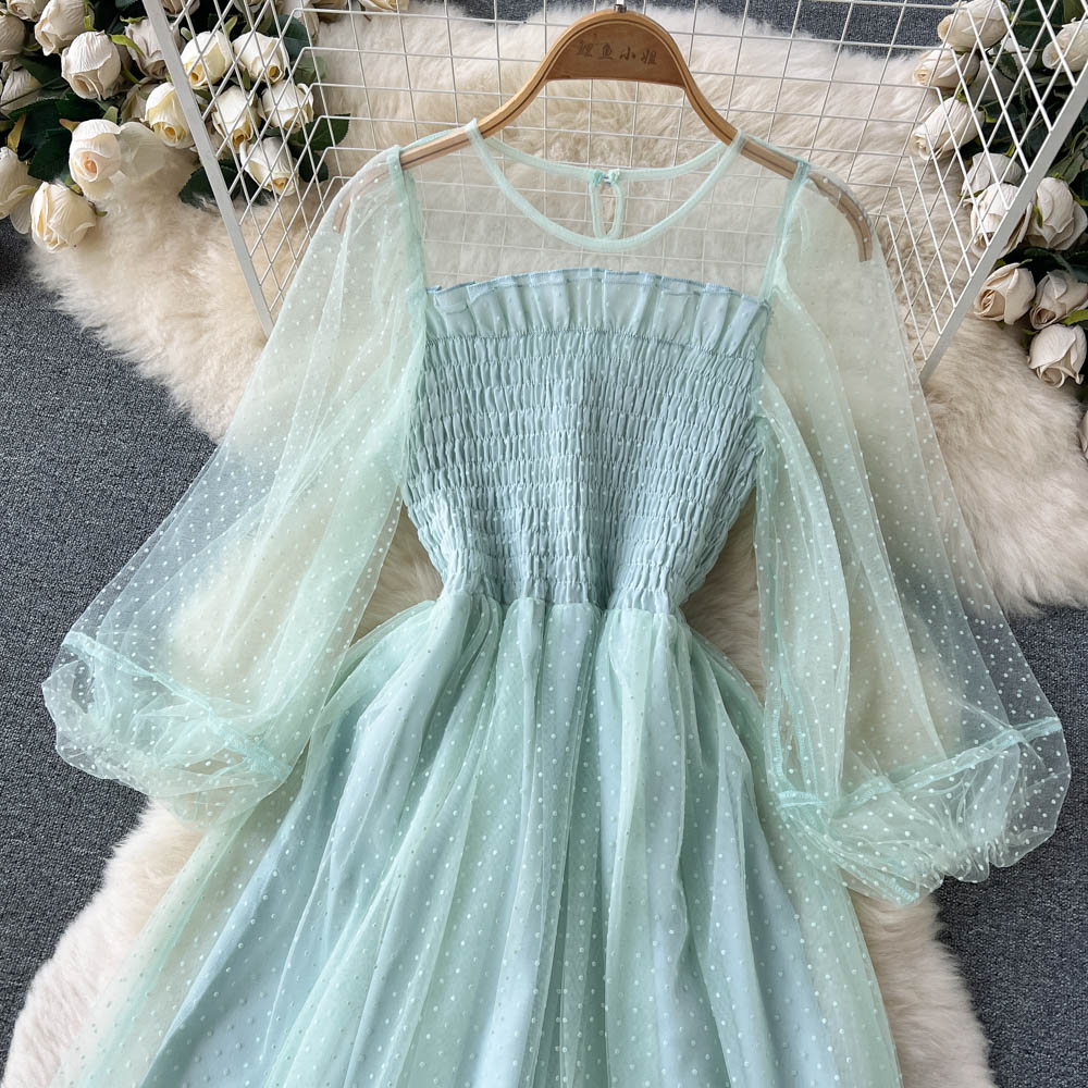 Green tulle long sleeve dress fashion dress      S172