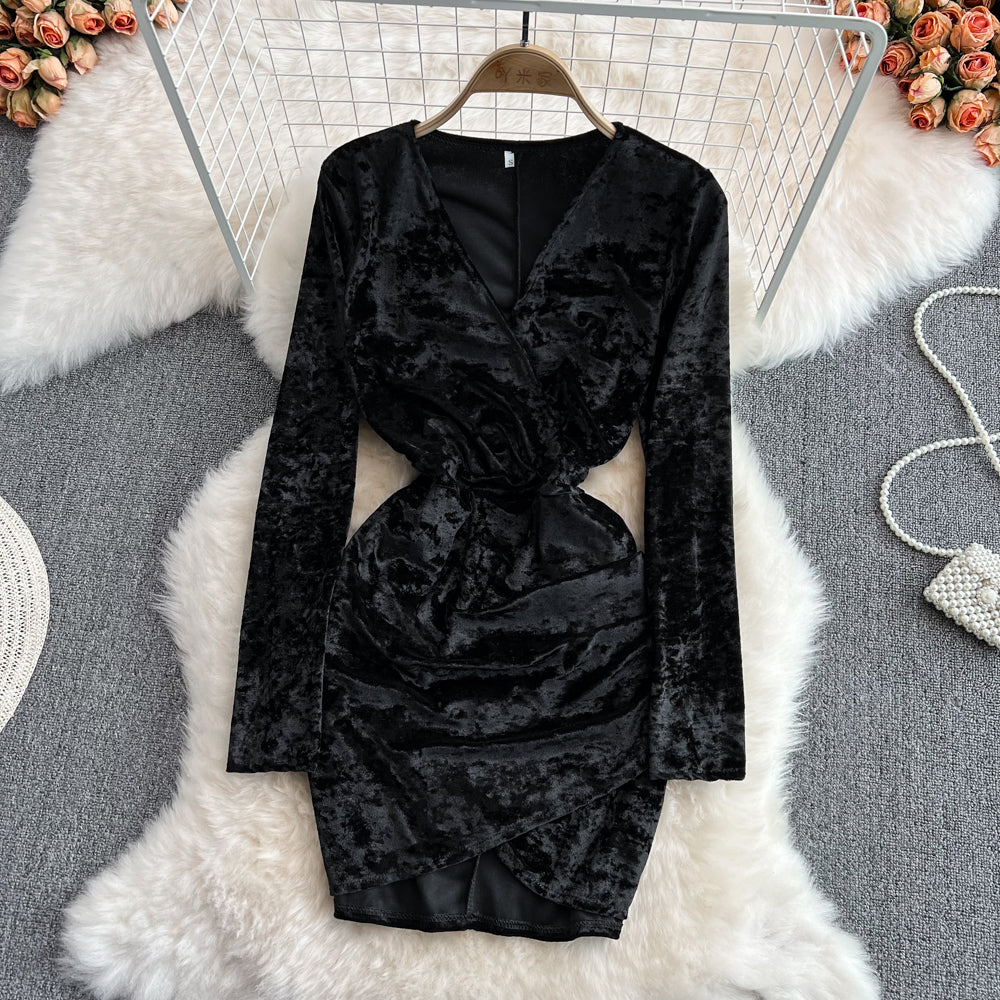 Sexy v eck velvet short dress fashion dress     S515