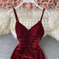 Burgundy velvet long dress  S27