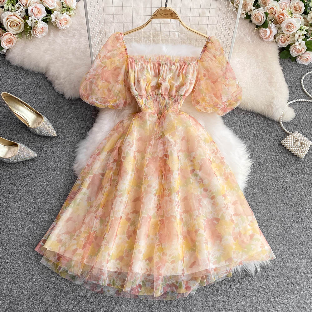 Cute A line floral short dress fashion dress    S373