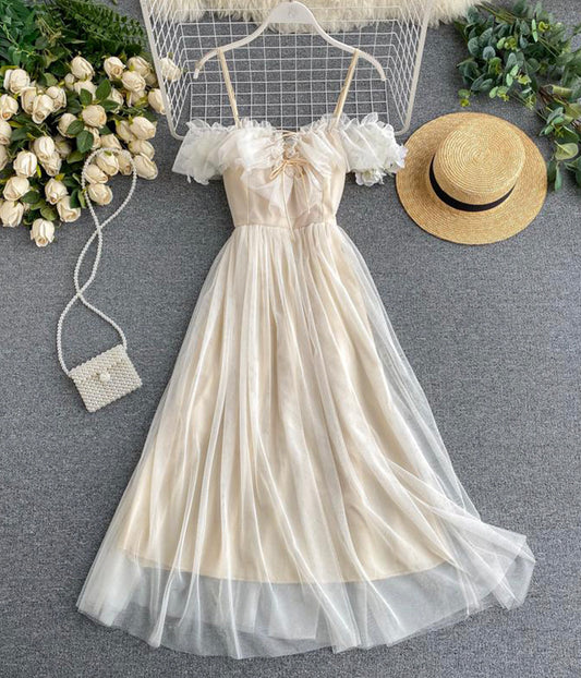 Cute champagne tulle dress summer dress    S10