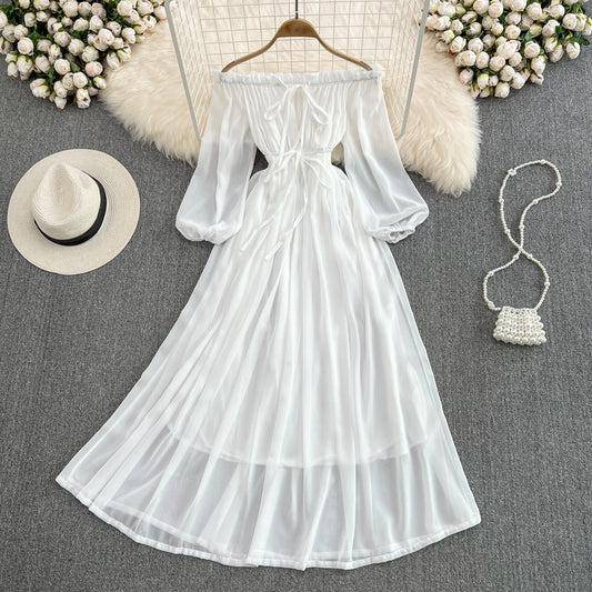 White chiffon long sleeve dress fashion dress  S188