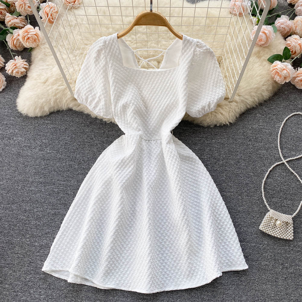 White A line short dress fashion dress     S369