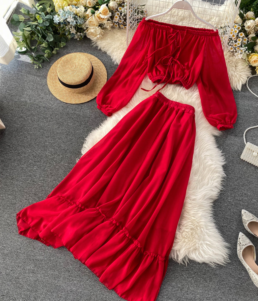 Fashion girl dress two pieces long sleeve dress   S15