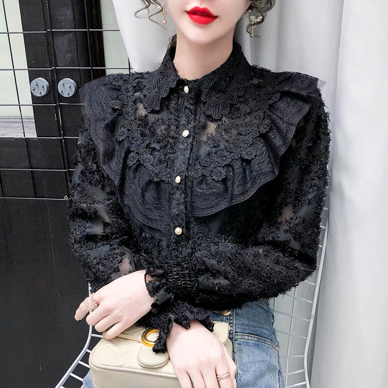 Stylish lace long sleeve tops fashion girl tops    S160