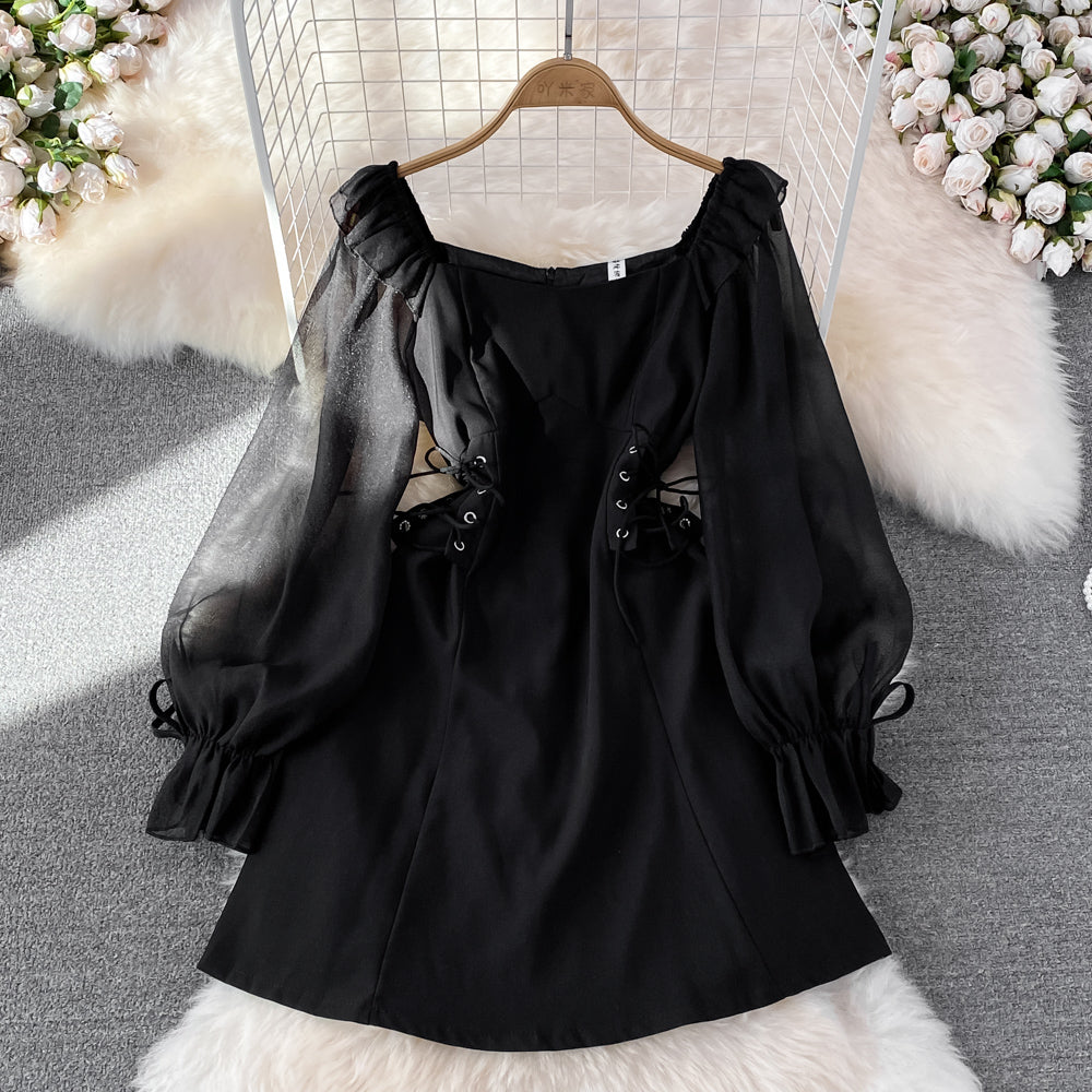 Black long sleeve dress A line fashion dress    S144