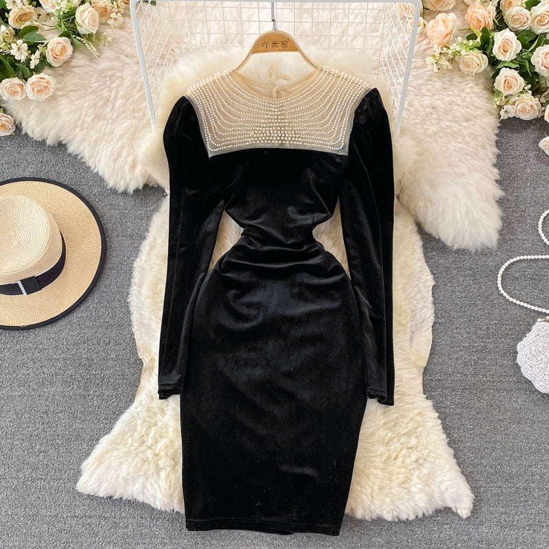 Cute velvet long sleeve dress fashion dress     S239