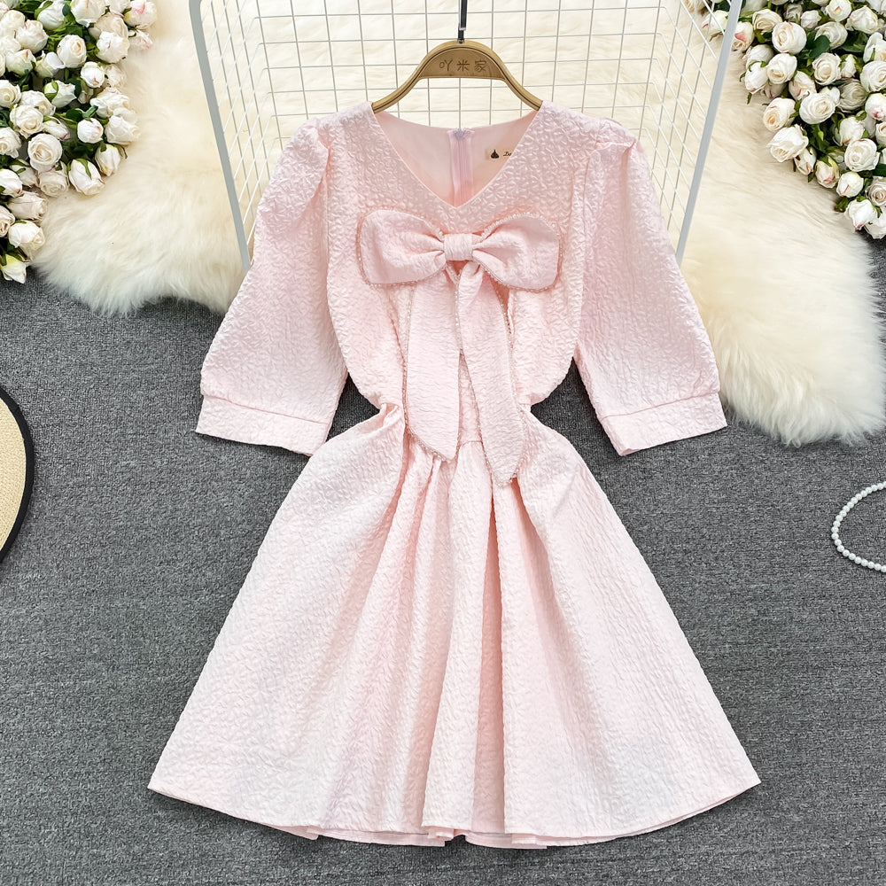 Sweet bow short dress A line fashion dress    S383