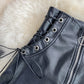 Black A line PU leather skirt     S492