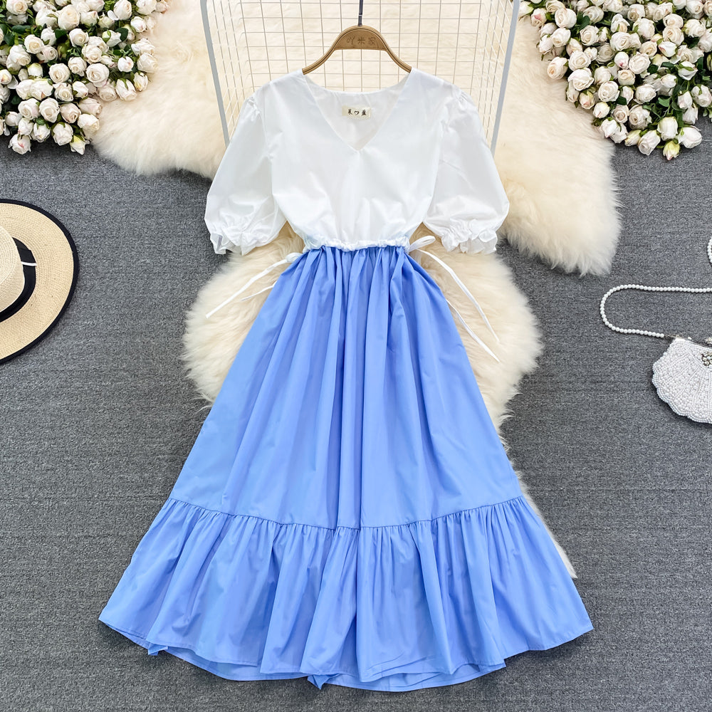 Cute v neck A line dress fashion girl dress    S341