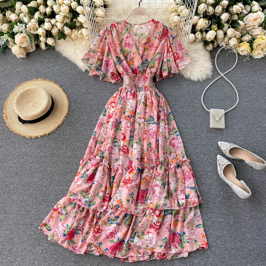 Cute v neck floral dress A line fashion dress  S61