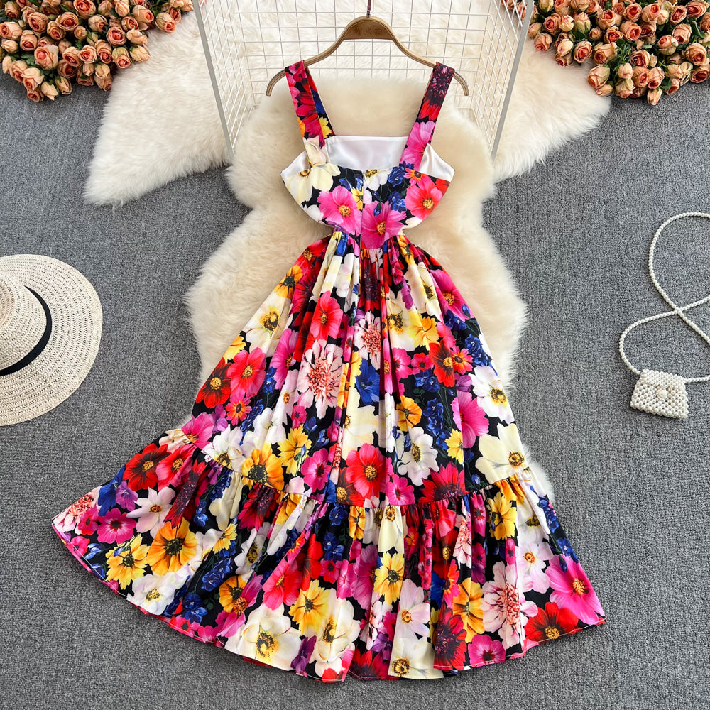 Sweet flower pattern short dress A line fashion dress    S475