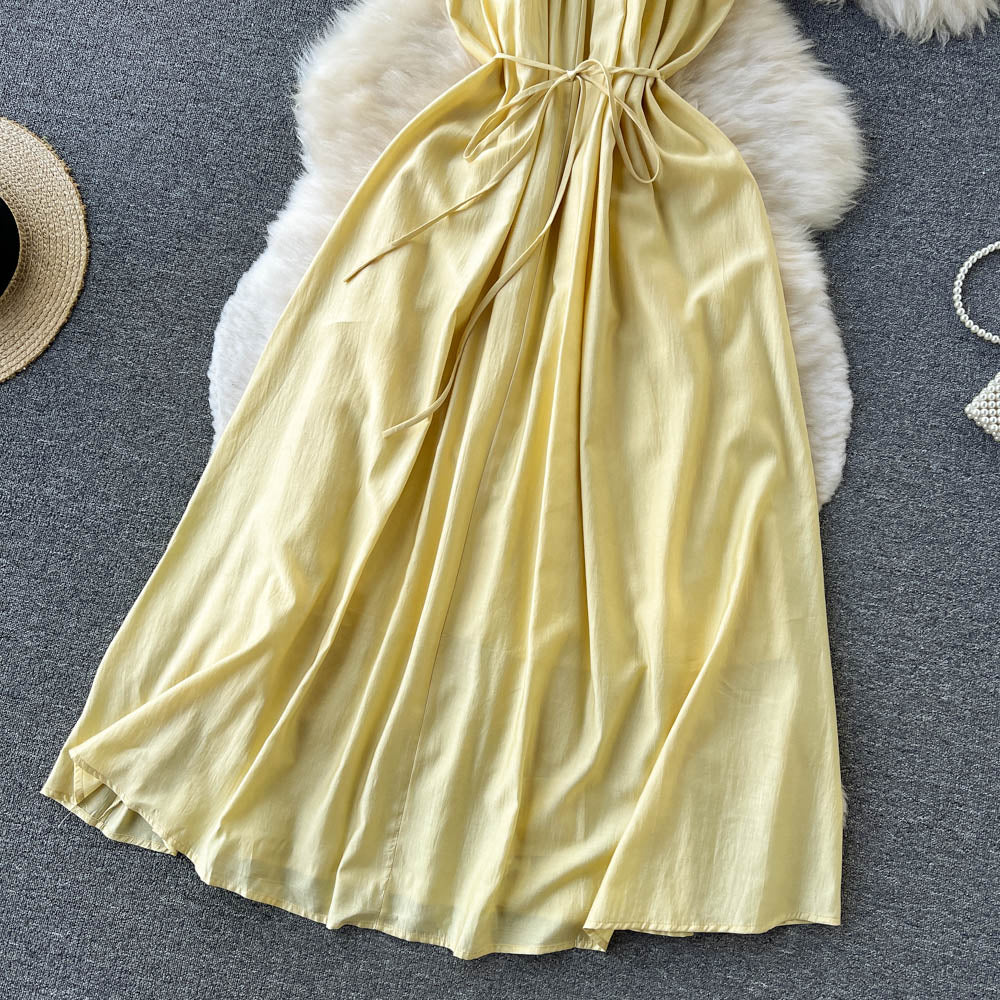 Yellow A-line short dress fashion dress    S303