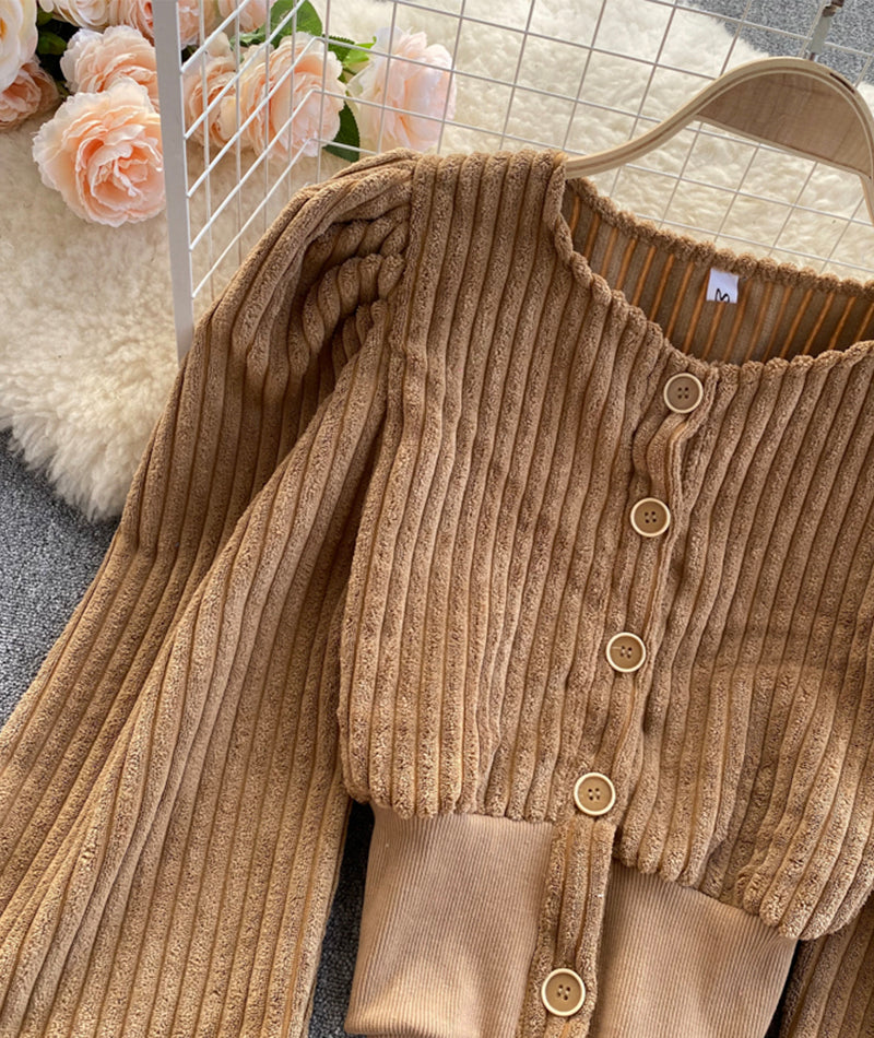 Stylish corduroy long sleeve top  S110