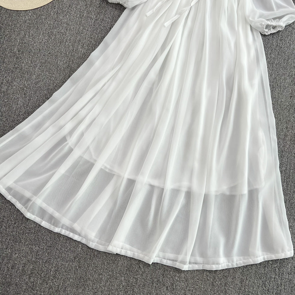 White chiffon long sleeve dress fashion dress  S188