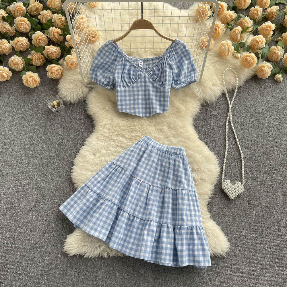 Cute Plaid Two Piece Dress A Line Fashion Dress     S458