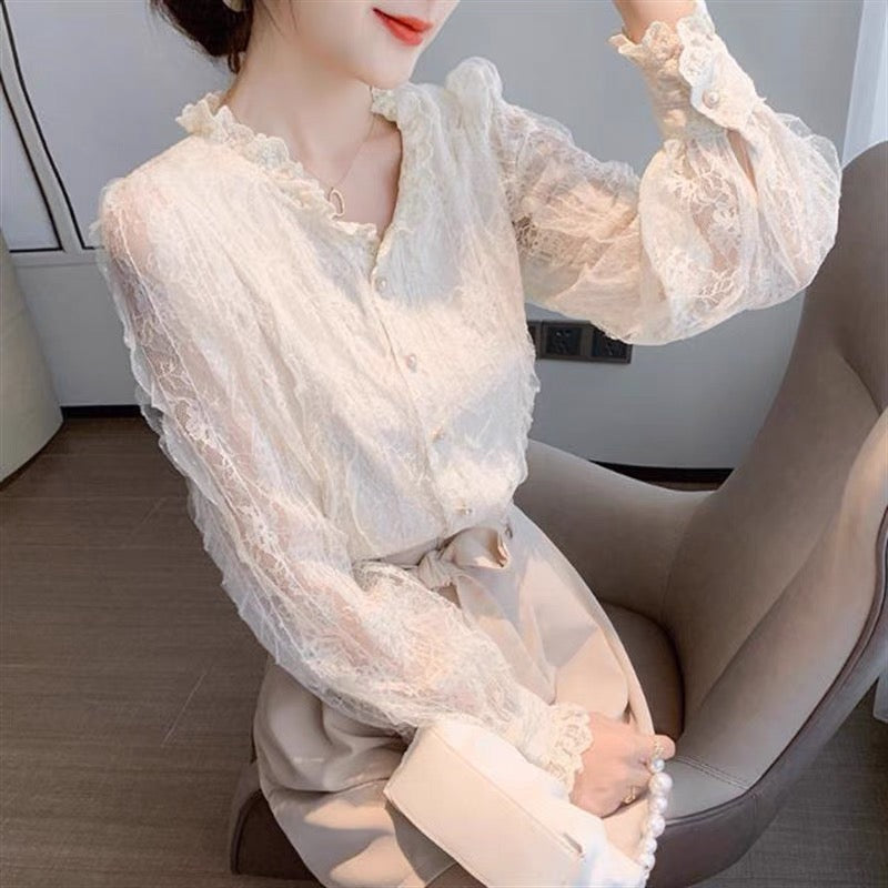 Cute lace long sleeve tops fashion girl tops    S163