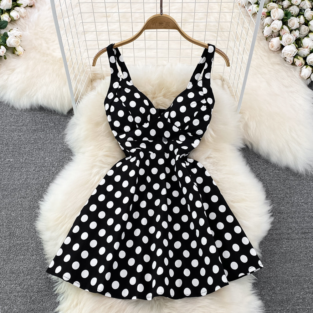 Sexy A-line v-neck polka-dot dress fashion dress    S308