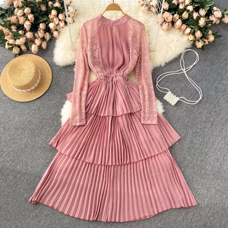 A line chiffon lace long sleeve dress fashion dress    S243