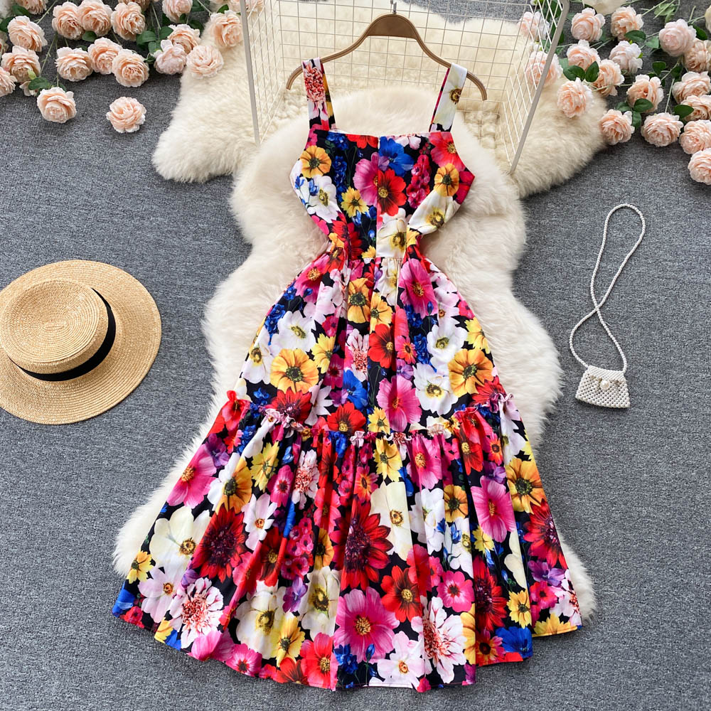 Cute A line floral dress fashion dress    S436