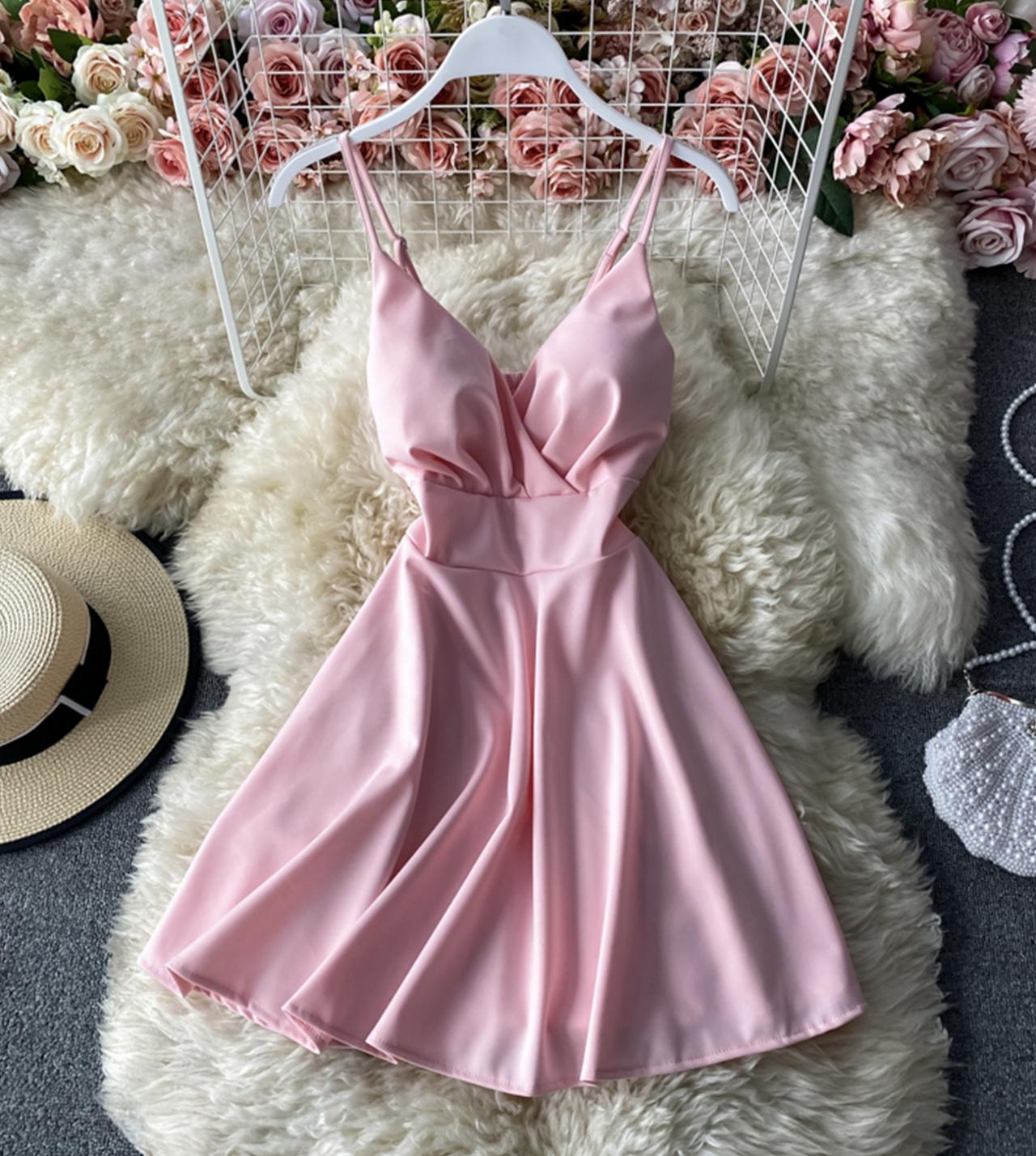 Cute A line v neck short dress   S93