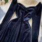 Black velvet long sleeve dress    S128