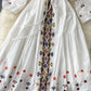 A line v neck embroidery long sleeve dress     S70