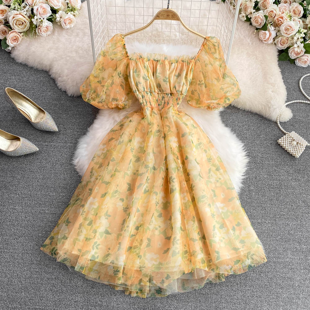 Cute A line floral short dress fashion dress    S373