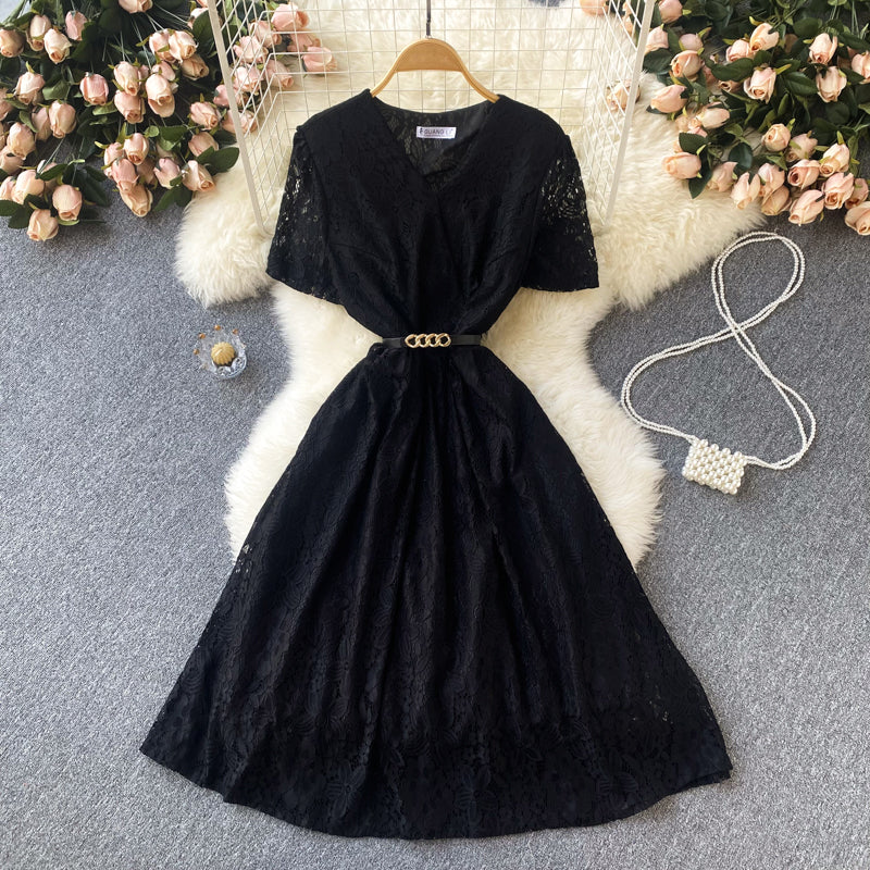 Cute v neck lace short dress A line fashion dress     S439