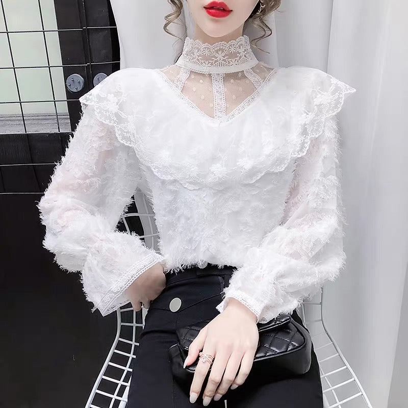 Cute lace long sleeve tops fashion girl tops    S161