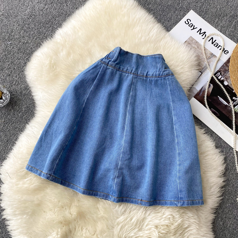 Simple denim skirt blue A line skirt      S431