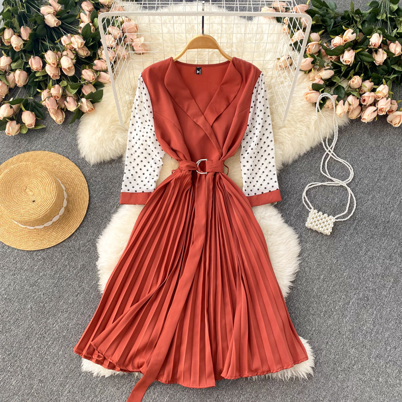 Cute v neck long sleeve dress A line fashion dress     S214