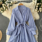Simple striped long sleeve shirt dress   S244