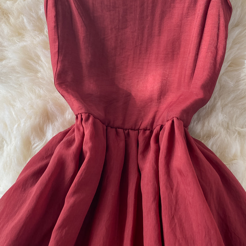 Red A line bow short dress fashion dress    S07