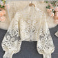Stylish hollow lace top puff sleeve top   S107